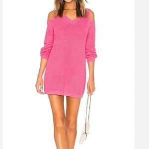 Lover’s + Friends She Can Sweater Cold Shoulder Pink Knit Mini Dress
